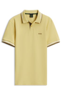 Polo Slim avec d&eacute;tails &agrave; rayures contrastantes, Jaune