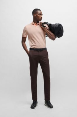 Stretch-cotton slim-fit polo shirt with branding and stripes, Light Orange