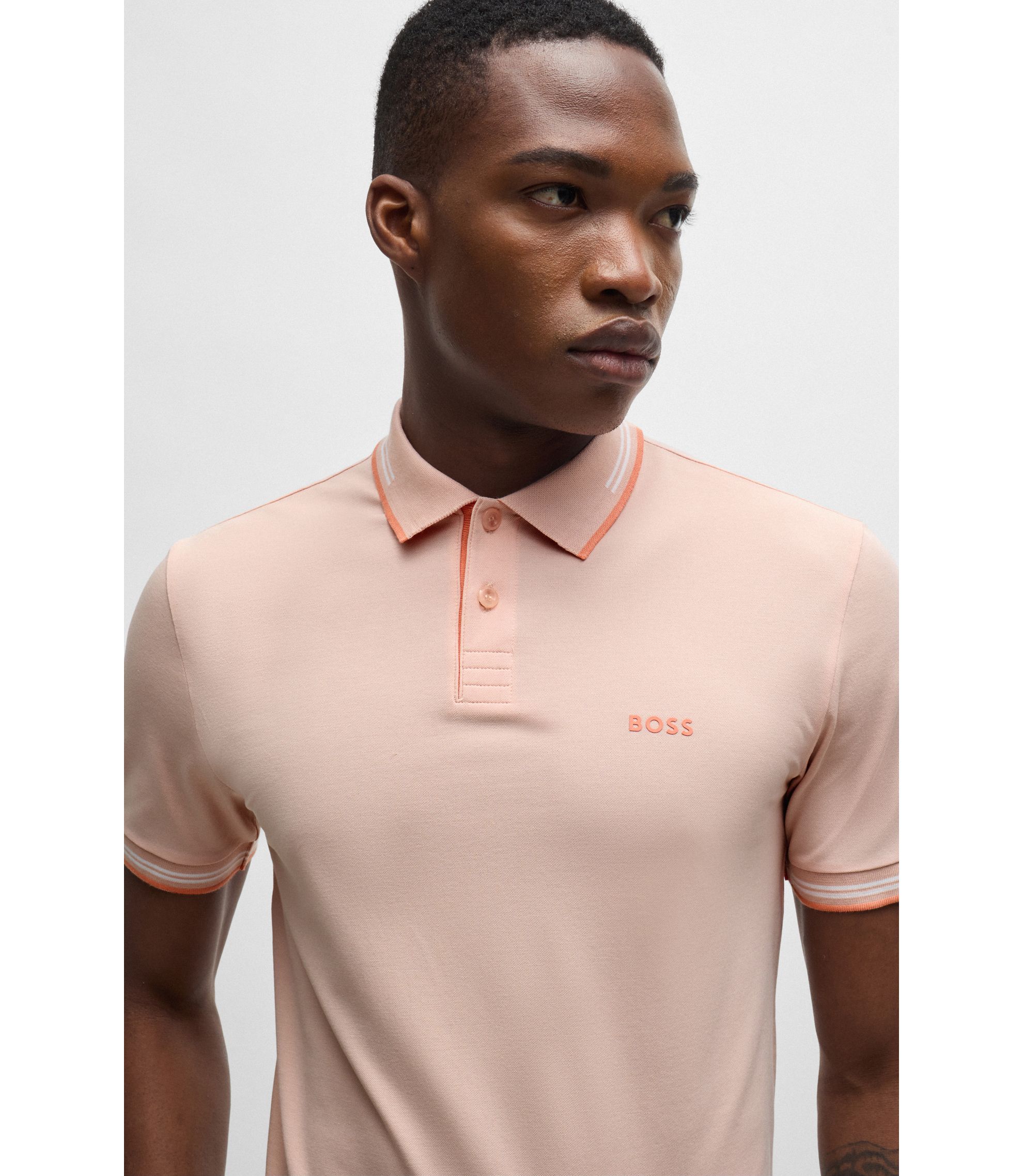 BOSS - Stretch-cotton slim-fit polo shirt with branding and