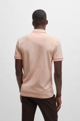 Stretch-cotton slim-fit polo shirt with branding and stripes, Light Orange