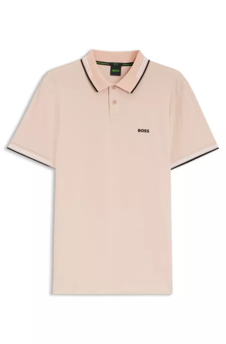 Stretch-cotton slim-fit polo shirt with branding and stripes