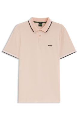 Polo slim fit con detalles de rayas en contraste, Naranja claro