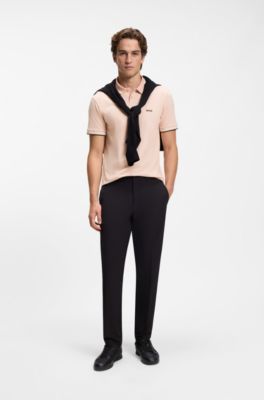 Polo slim fit con detalles de rayas en contraste, Naranja claro