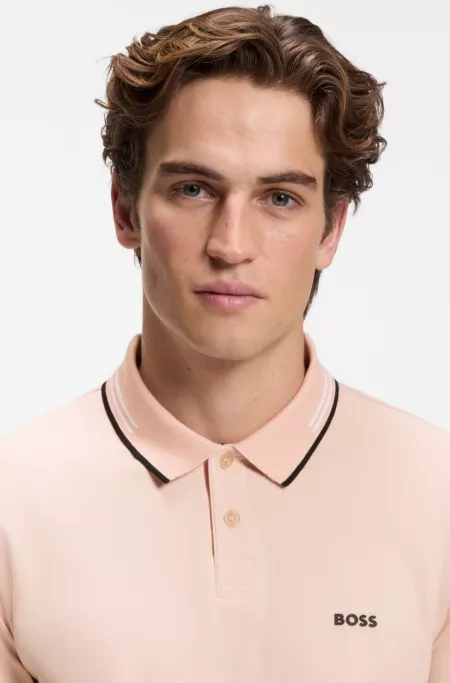Stretch-cotton slim-fit polo shirt with branding and stripes