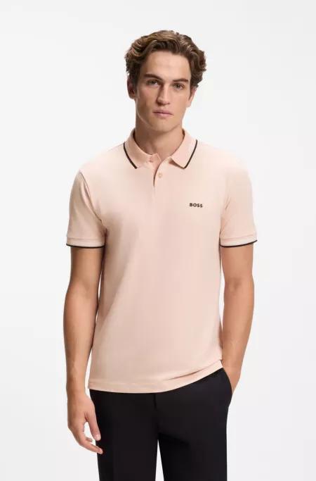 Stretch-cotton slim-fit polo shirt with branding and stripes