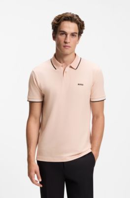 Polo slim fit con detalles de rayas en contraste, Naranja claro