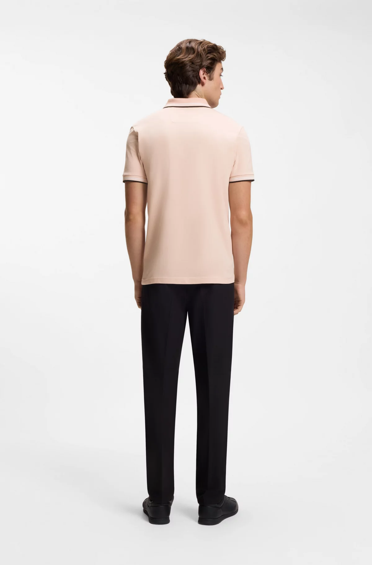 Stretch-cotton slim-fit polo shirt with branding and stripes, Light Orange