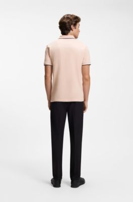 Polo slim fit con detalles de rayas en contraste, Naranja claro