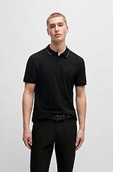 Cotton-piqué slim-fit polo shirt with tonal logo, Black