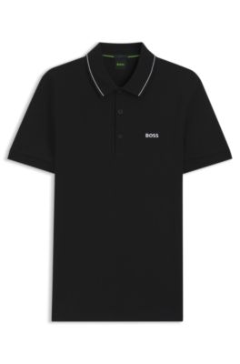 Slim-fit cotton pique polo shirt with logo, Black