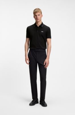 Slim-fit cotton pique polo shirt with logo, Black
