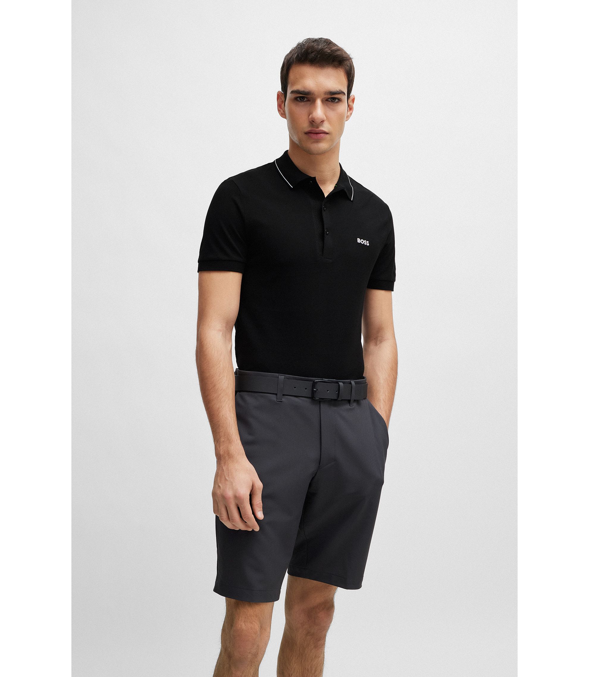 BOSS - Cotton-piqué slim-fit polo shirt with tonal logo - Black BOSS - Cotton-piqué slim-fit polo shirt with tonal logo - Black