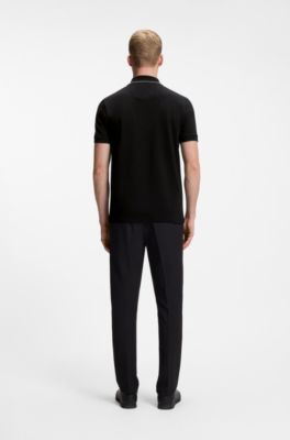 Slim-fit cotton pique polo shirt with logo, Black