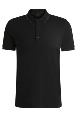 Polo Slim en piqu&eacute; de coton &agrave; logo ton sur ton, Noir
