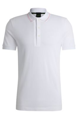 Polo slim fit en piqu&eacute; de algod&oacute;n con logotipo a tono, Blanco