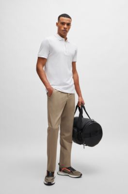 Polo slim fit en piqu&eacute; de algod&oacute;n con logotipo a tono, Blanco