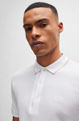 Polo slim fit en piqu&eacute; de algod&oacute;n con logotipo a tono, Blanco