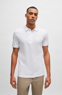 Polo slim fit en piqu&eacute; de algod&oacute;n con logotipo a tono, Blanco