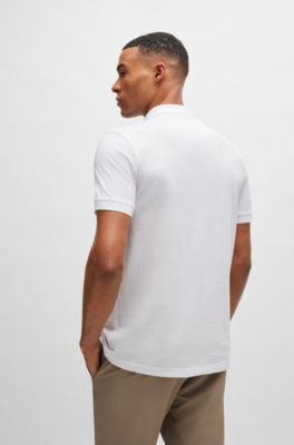 Polo slim fit en piqu&eacute; de algod&oacute;n con logotipo a tono, Blanco