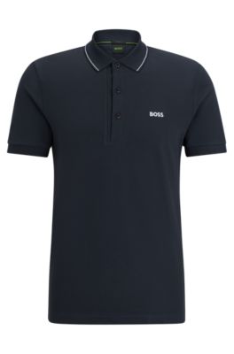 Hugo Boss Cotton-piqu Slim-fit Polo Shirt With Tonal Logo In Dark Blue