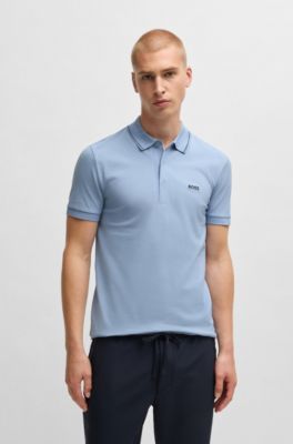 Polo Slim en piqu&eacute; de coton &agrave; logo ton sur ton, bleu clair