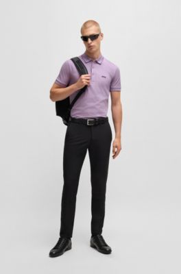 Polo Slim en piqu&eacute; de coton &agrave; logo ton sur ton, Violet clair