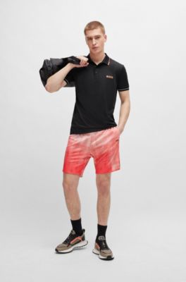 Polo slim fit con logo en contraste, Negro