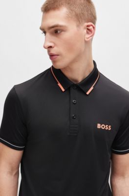 Polo slim fit con logo en contraste, Negro