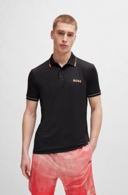 Polo slim fit con logo en contraste, Negro