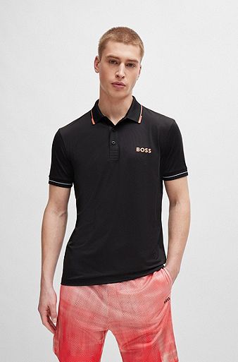 Slim-fit polo shirt with contrast logos, Black