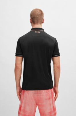 Polo slim fit con logo en contraste, Negro