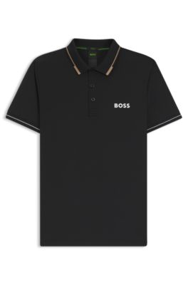Polo slim fit con logo en contraste, Negro