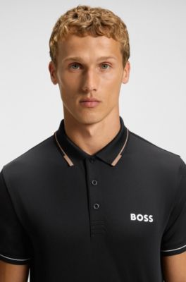 Polo slim fit con logo en contraste, Negro