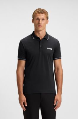 Polo slim fit con logo en contraste, Negro