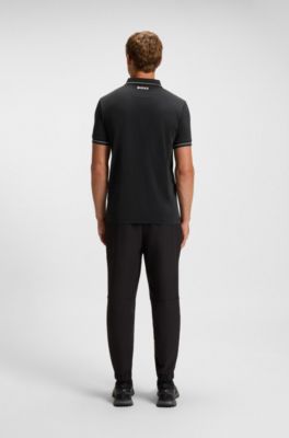 Polo slim fit con logo en contraste, Negro