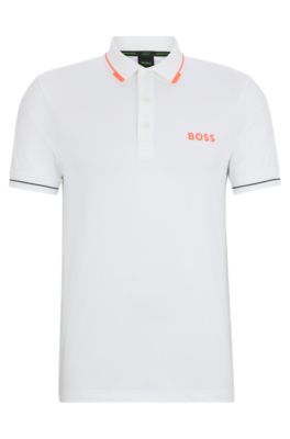Polo slim fit con logo en contraste, Blanco