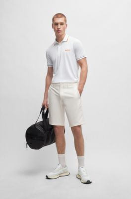 Polo slim fit con logo en contraste, Blanco