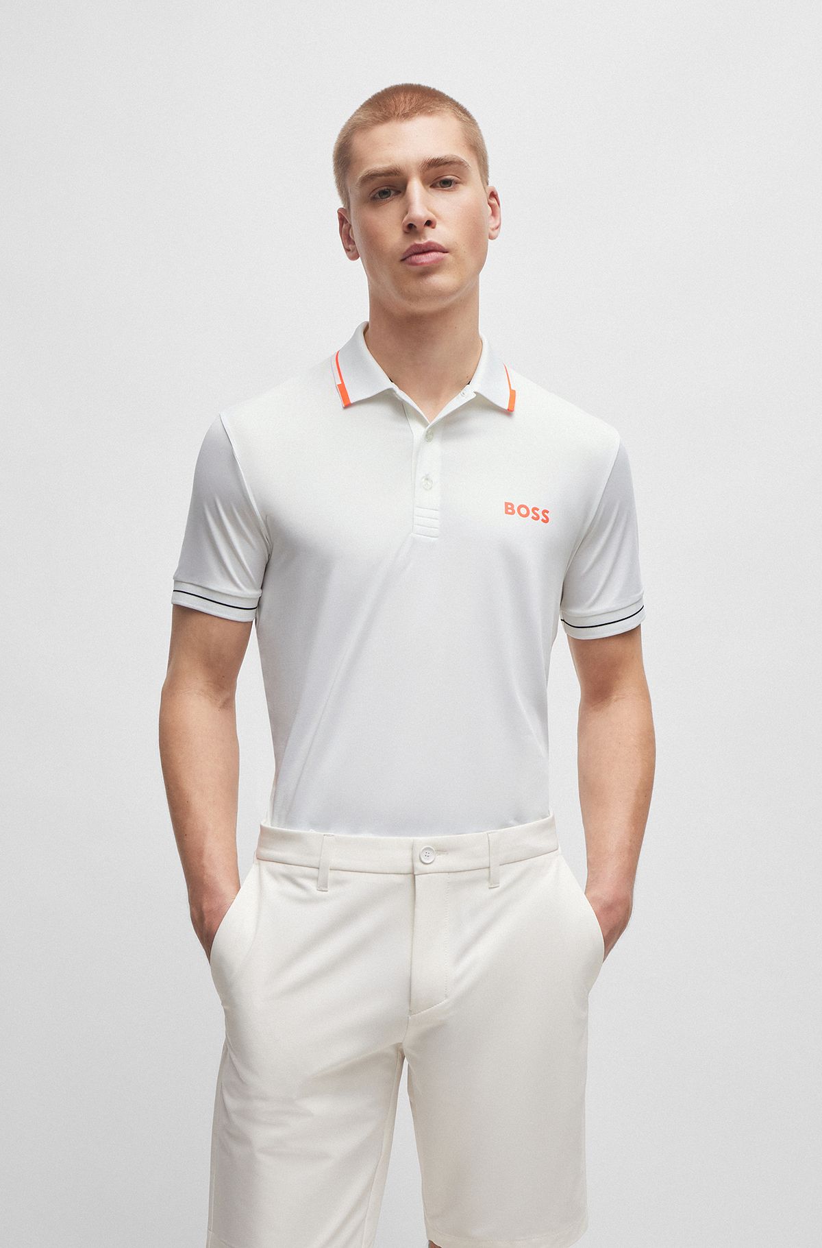 Slim-fit polo shirt with contrast logos, White