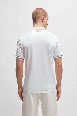 Polo slim fit con logo en contraste, Blanco