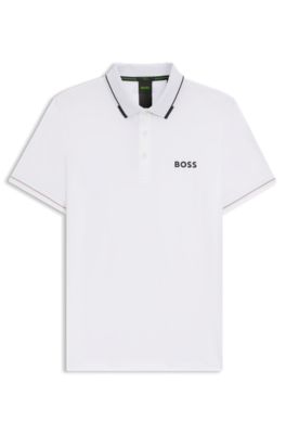 Polo Slim Fit &agrave; logos contrastants, Blanc
