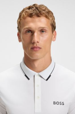 Polo slim fit con logo en contraste, Blanco