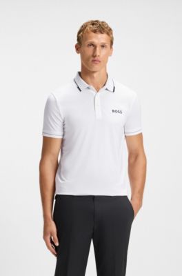 Polo slim fit con logo en contraste, Blanco