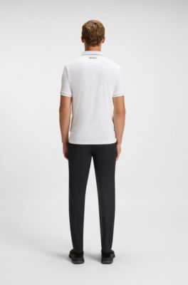 Polo slim fit con logo en contraste, Blanco