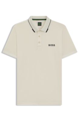 Polo slim fit con logo en contraste, Beige claro