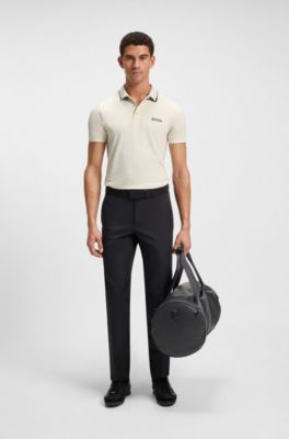 Polo slim fit con logo en contraste, Beige claro
