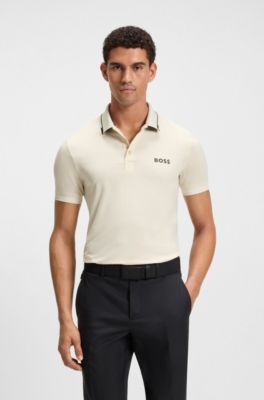 Polo slim fit con logo en contraste, Beige claro