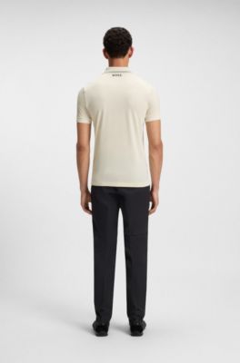 Polo slim fit con logo en contraste, Beige claro