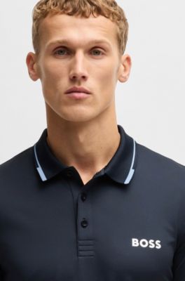Contrast-logo polo shirt in a slim fit, Dark Blue