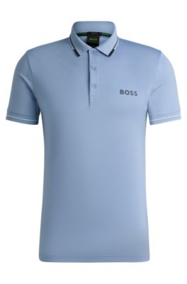 Polo slim fit con logo en contraste, Celeste