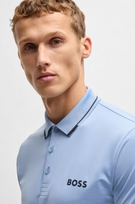 Polo slim fit con logo en contraste, Celeste